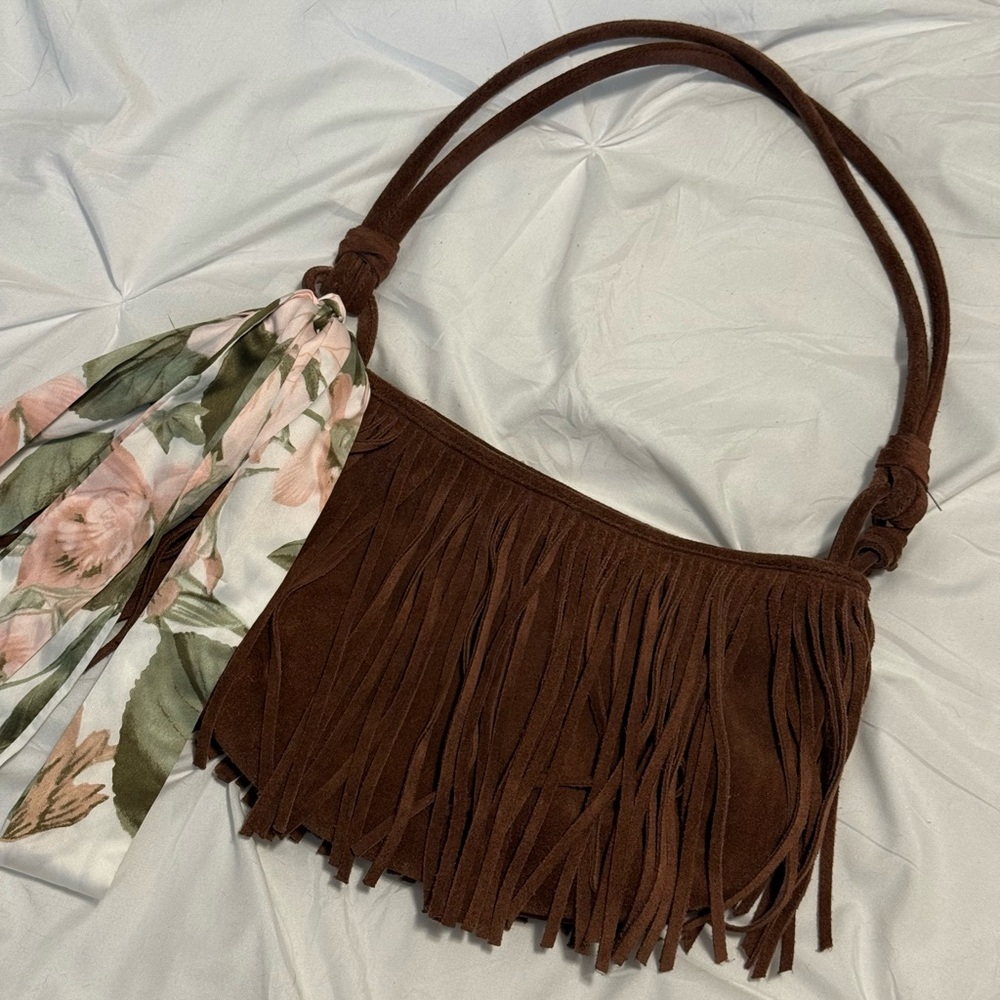 Y2K American Eagle Fringed Brown Suede Shoulder Bag